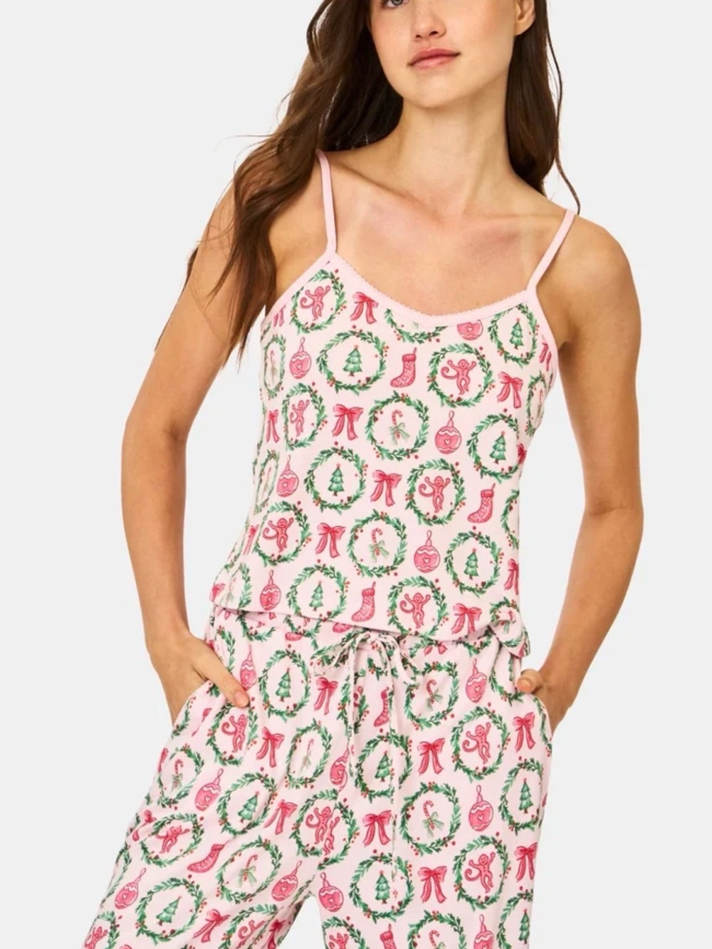 Roller Rabbit Pink Holiday Wreath Cami & Pajama Pants Set